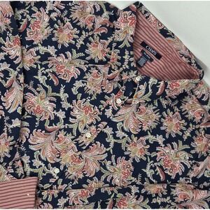 Chaps Womens Plus 2X Paisley Button Up Shirt No Iron Long Sleeve Blouse Top